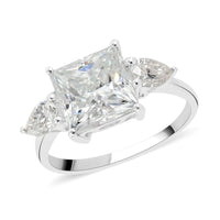Brilliant Cut Moissanite 3 Stone Ring in Platinum Over Sterling Silver 4.90 ctw