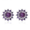Simulated Amethyst Diamond Floral Stud Earrings in Sterling Silver 3.85 ctw - Sticky add to cart bar