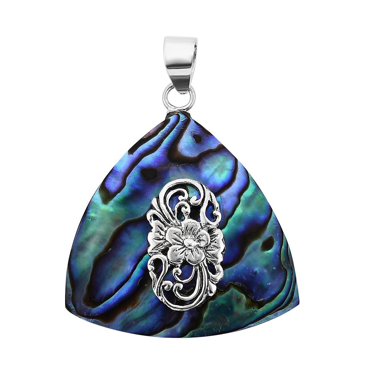 Abalone Shell Triangular Pendant with Silver Design