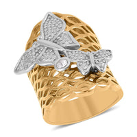 Austrian Crystal Honeycomb Bee Ring in ION Plated YG and Stainless Steel