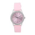 STRADA Austrian Crystal Japanese Movement Watch with Pink Faux Leather Strap and Stainless Steel Back - Sticky add to cart bar