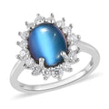 Aurora Moonstone, Moissanite Sunburst Ring in Platinum Over Sterling Silver (Size 10.0) 3.50 ctw - Sticky add to cart bar