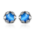 Aurora Moonstone Earrings, Solitaire Stud Earrings, Moonstone Studs, Sterling Silver Earrings 3.00 ctw - Sticky add to cart bar