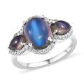 Aurora Moonstone, Natural White Zircon Ring in Platinum Over Sterling Silver (Size 10.0) 4.40 ctw - Sticky add to cart bar