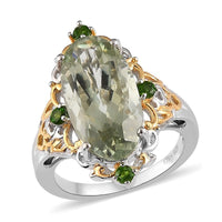 AAA Montezuma Prasiolite and Chrome Diopside Ring in Vermeil Yellow Gold & Platinum Over Sterling Silver (Size 10.0) 9.60 ctw