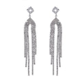 Simulated Diamond Tassel Drop Earrings in Silvertone - Sticky add to cart bar