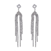 Simulated Diamond Tassel Drop Earrings in Silvertone