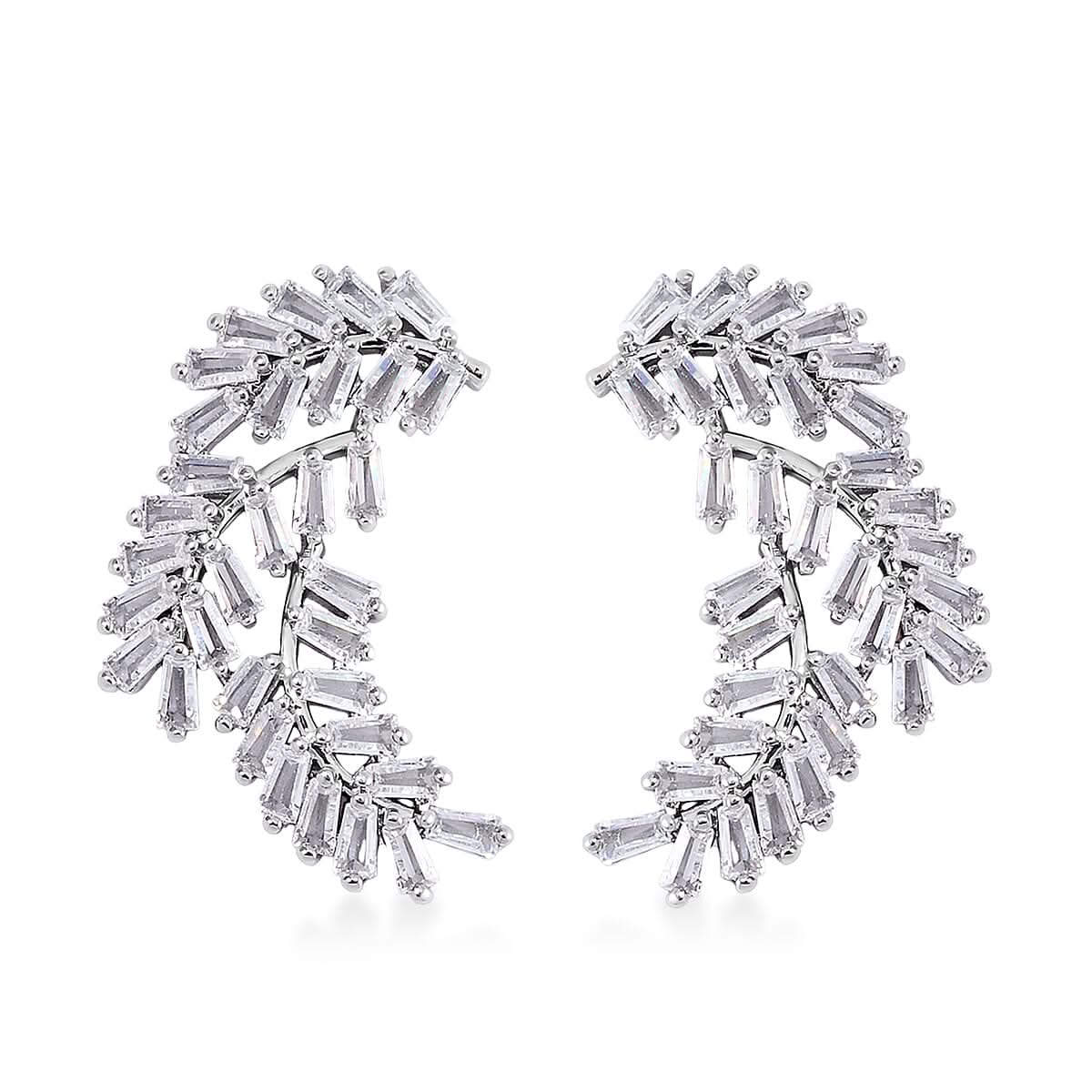 Simulated Diamond Leaf Earrings in Silvertone