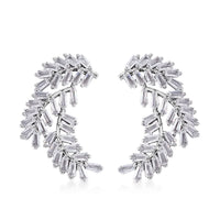 Simulated Diamond Leaf Earrings in Silvertone