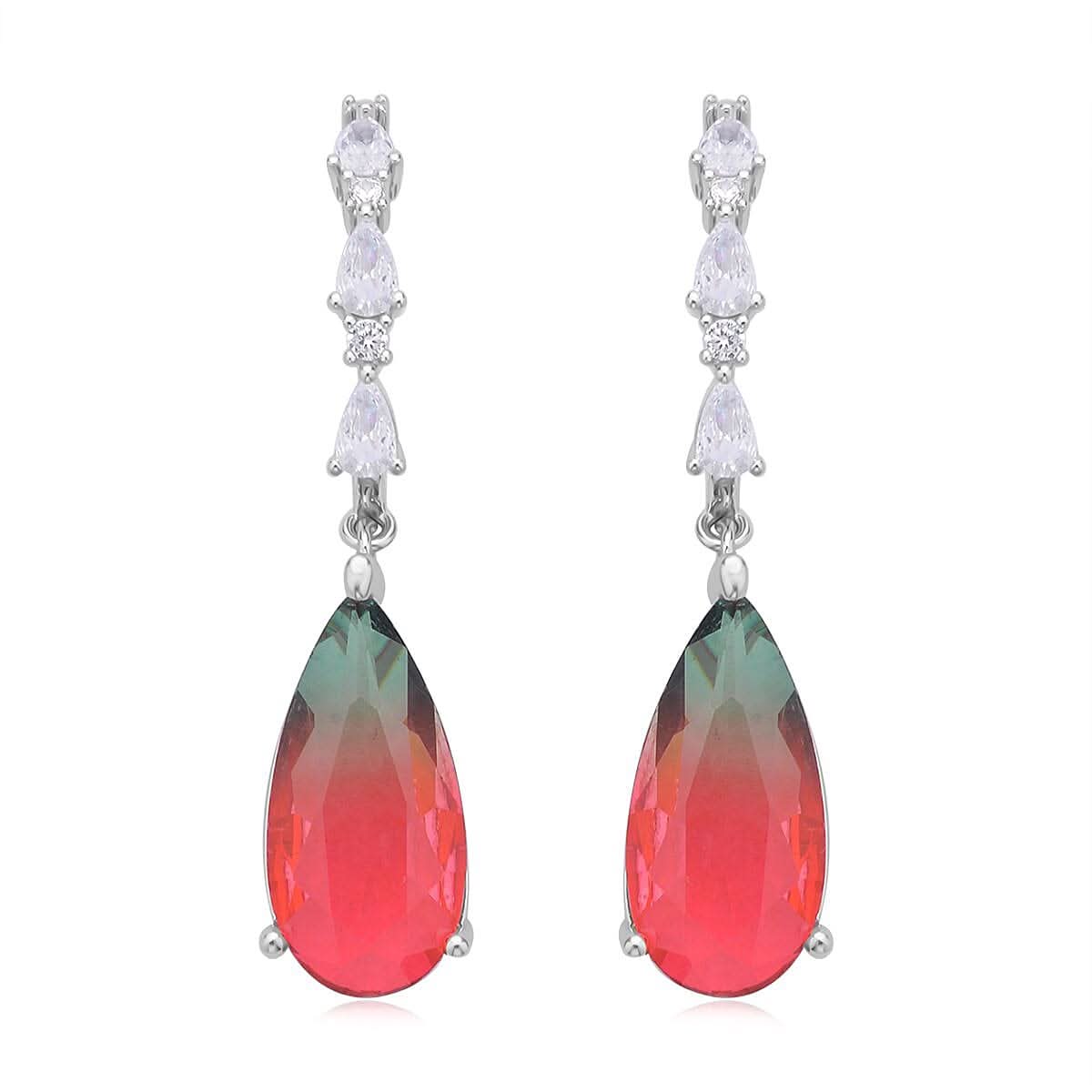 Fusion Multi Color Glass and Simulated Diamond Dangle Earrings in Silvertone