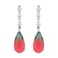Fusion Multi Color Glass and Simulated Diamond Dangle Earrings in Silvertone