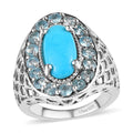Premium American Natural Sleeping Beauty Turquoise and Electric Blue Topaz Halo Ring in Platinum Over Sterling Silver 7.50 Grams 4.50 ctw - Sticky add to cart bar