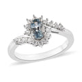 Santa Maria Aquamarine, Natural White Zircon Ring in Platinum Over Sterling Silver (Size 10.0) 0.75 ctw - Sticky add to cart bar