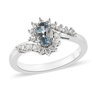 Santa Maria Aquamarine, Natural White Zircon Ring in Platinum Over Sterling Silver (Size 10.0) 0.75 ctw