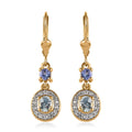 Premium Mangoro Aquamarine and Multi Gemstone Halo Lever Back Earrings in Vermeil Yellow Gold Over Sterling Silver 1.25 ctw - Sticky add to cart bar