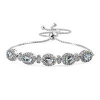 Premium Mangoro Aquamarine and White Zircon Bolo Bracelet in Platinum Over Sterling Silver 2.90 ctw