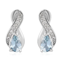 Premium Mangoro Aquamarine, White Zircon Earrings in Platinum Over Sterling Silver 0.40 ctw