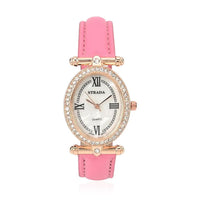 Strada White Austrian Crystal Japanese Movement Watch in Rosetone with Blue Faux Leather Strap (27.94-34.29mm) (6.75-8.50 Inches)