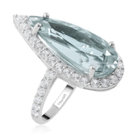 Montezuma Prasiolite, Natural White Zircon Pear Shape Halo Ring in Platinum Over Sterling Silver (Size 10.0) 8.25 ctw