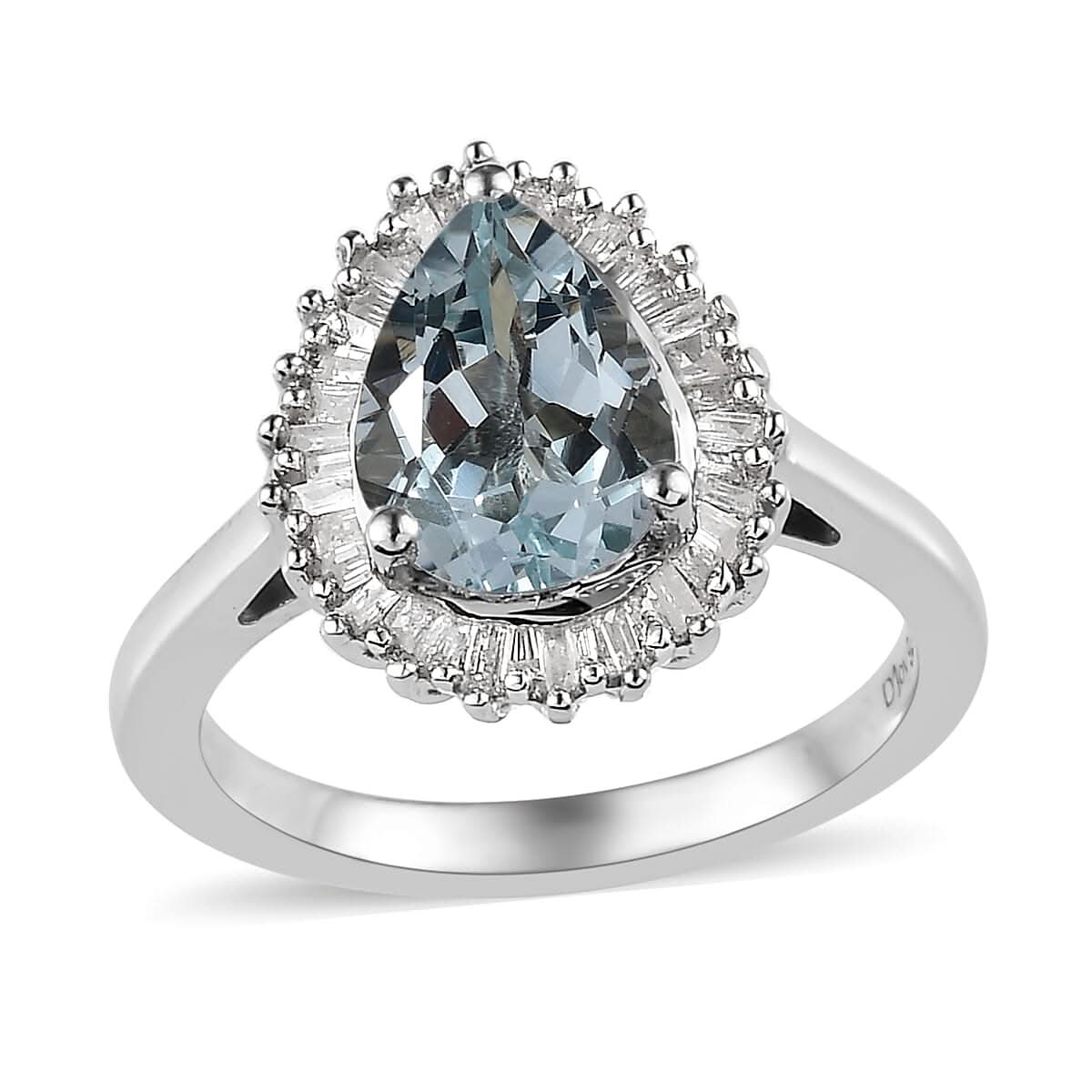 Premium Mangoro Aquamarine, Diamond (0.25 cts) Halo Ring in Platinum Over Sterling Silver (Size 6.0) 2.00 ctw