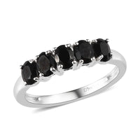 Natural Thai Black Spinel 5 Stone Ring in Sterling Silver (Size 10.0) 1.10 ctw