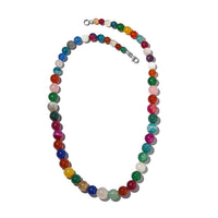 Multi Agate Beaded Necklace 20 Inches in Sterling Silver 293.50 ctw
