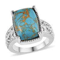 Mojave Blue Turquoise Solitaire Ring in Platinum Over Copper with Magnet 6.25 ctw