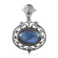 Sajen Silver AAA Malagasy Labradorite and Quartz Doublet Rainbow Caribbean Pendant in Platinum Over Sterling Silver 22.10 ctw