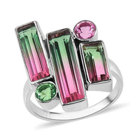SAJEN SILVER AAA Quartz Doublet Celestial Bi-Color Watermelon and Multi Gemstone Ring in Platinum Over Sterling Silver (Size 6.0) 6.70 ctw