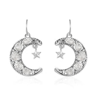 Artisan Crafted Polki Diamond Star and Moon Earrings in Sterling Silver 1.00 ctw