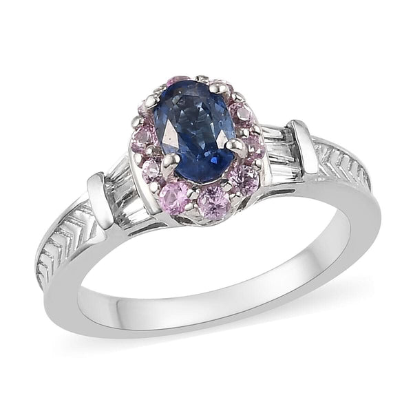 Blue Ceylon Sapphire, Multi Gemstone Ring in Platinum Over Sterling Silver (Size 10.0) 1.35 ctw - Product card gallery slide 1 (9431264329983)