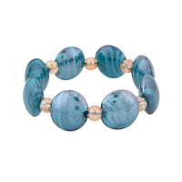 Blue Color Murano Glass and Champagne Glass Beaded Stretch Bracelet