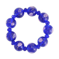 Blue Color Murano Glass and Blue Glass Beaded Stretch Bracelet