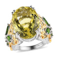 Ouro Verde Quartz and Natural Chrome Diopside Ring in Vermeil YG and Platinum Over Sterling Silver 12.85 ctw - Sticky add to cart bar