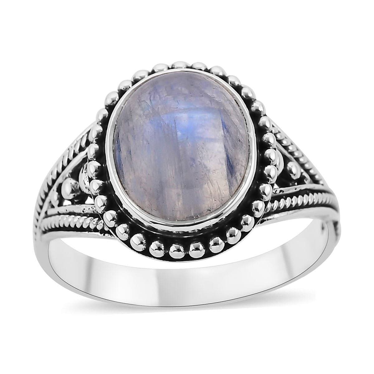 Bali Legacy Rainbow Moonstone Solitaire Ring in Sterling Silver (Size 10.0) 2.40 ctw