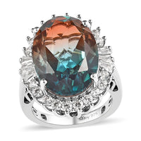 Aqua Terra Costa Quartz, White Zircon Ring in Platinum Over Sterling Silver (Size 10.0) 13.50 ctw