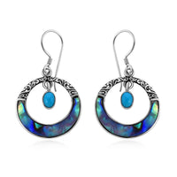 Bali Legacy Sleeping Beauty Turquoise and Abalone Shell Inner Drop Earrings in Sterling Silver 1.00 ctw