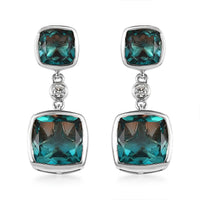Aqua Terra Costa Quartz (Triplet) and White Zircon Dangling Earrings in Platinum Over Sterling Silver 12.60 ctw