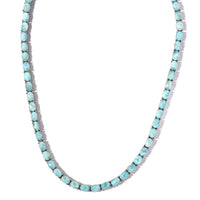 Larimar and Thai Black Spinel Tennis Necklace 18 Inches with Turtle Lock in Platinum Over Sterling Silver 61.15 ctw