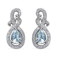 Premium Mangoro Aquamarine and White Zircon Dangle Earrings in Platinum Over Sterling Silver 1.30 ctw