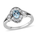 Premium Espirito Santo Aquamarine and Natural White Zircon Ring in Platinum Over Sterling Silver 0.70 ctw - Sticky add to cart bar