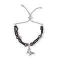 Natural Thai Black Spinel and Peacock Pearl Bolo Bracelet with Butterfly Charm in Stainless Steel 13.45 ctw - Sticky add to cart bar