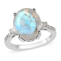 Premium Rainbow Moonstone and Diamond Ring in Platinum Over Sterling Silver (Size 10.0) 4.65 ctw - Sticky add to cart bar