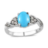 American Natural Sleeping Beauty Turquoise, Natural White Zircon Ring in Stainless Steel (Size 5.0) 1.25 ctw