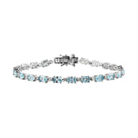 Cambodian Blue Zircon and Natural White Zircon Tennis Bracelet in Platinum Over Sterling Silver (6.50 In) 9.60 Grams 15.60 ctw (Delivery in 5-7 Business Days)