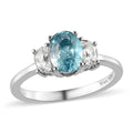 Cambodian Blue Zircon and Natural White Zircon Ring in Platinum Over Sterling Silver 1.65 ctw (Delivery in 3-5 Business Days) - Sticky add to cart bar