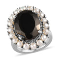 Elite Shungite and Freshwater Pearl Halo Ring in Platinum Over Sterling Silver 5.25 ctw - Sticky add to cart bar