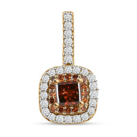 Luxoro 10K Yellow Gold Princess Cut Orange Diamond and White Diamond Double Halo Pendant 0.50 ctw