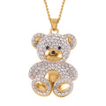 White Austrian Crystal, Black Glass Teddy Bear Necklace 29-31 Inches in Goldtone - Sticky add to cart bar