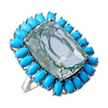 AAA Montezuma Prasiolite and American Natural Sleeping Beauty Turquoise Halo Ring in Platinum Over Sterling Silver 24.25 ctw - Sticky add to cart bar